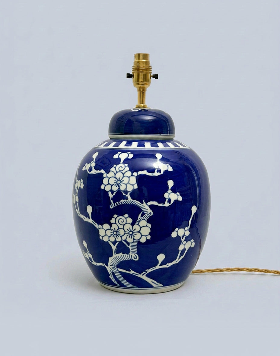 Large Antique Prunus Ginger Jar Lamp