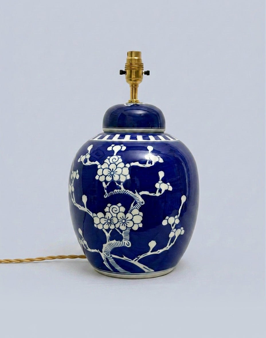 Large Antique Prunus Ginger Jar Lamp
