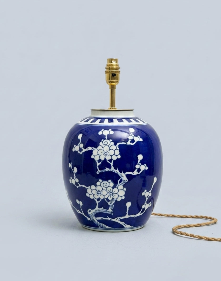 Large Antique Prunus Ginger Jar Lamp