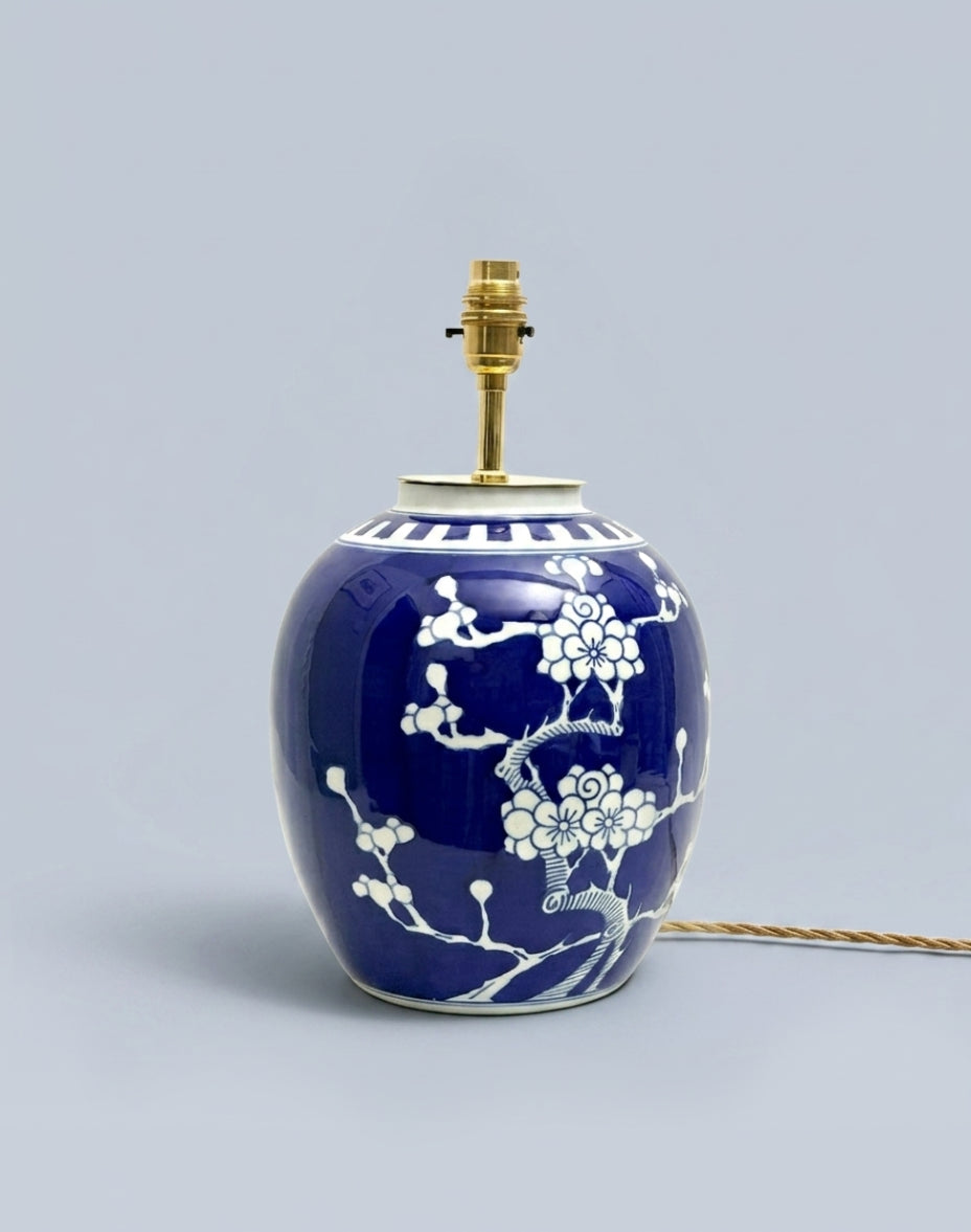 Large Antique Prunus Ginger Jar Lamp