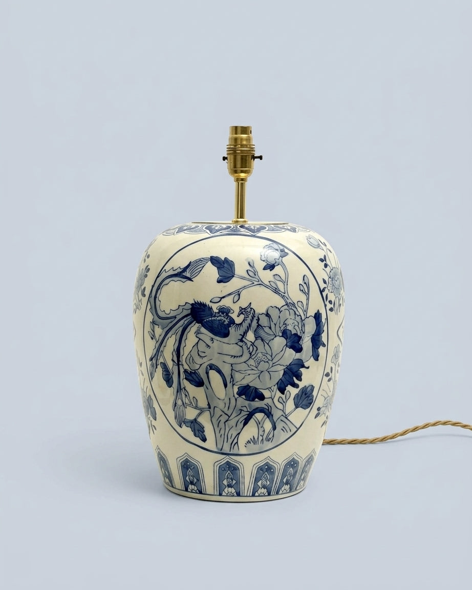 Large Blue & White Phoenix Lamp