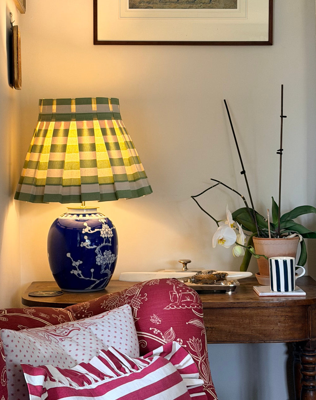 Large Antique Prunus Ginger Jar Lamp
