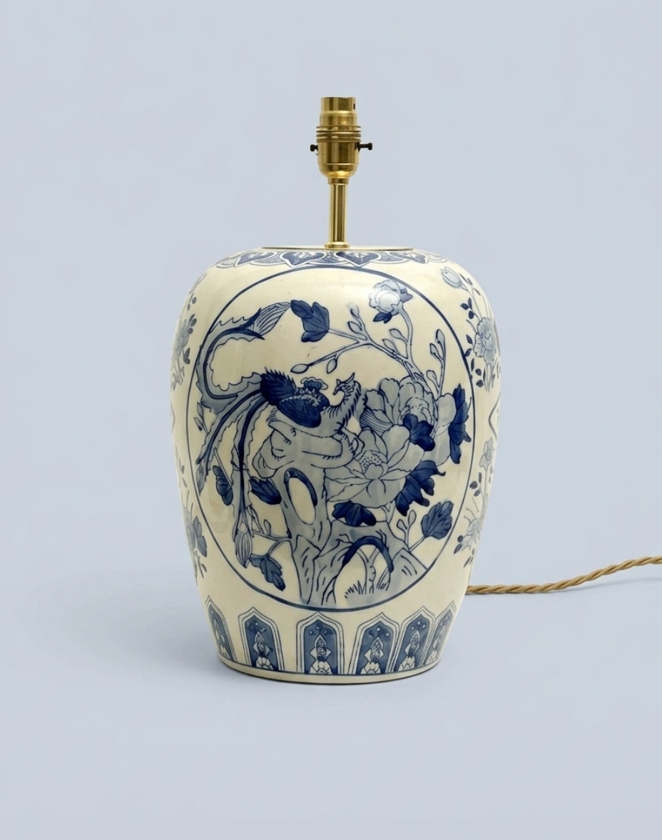 Large Blue & White Phoenix Lamp
