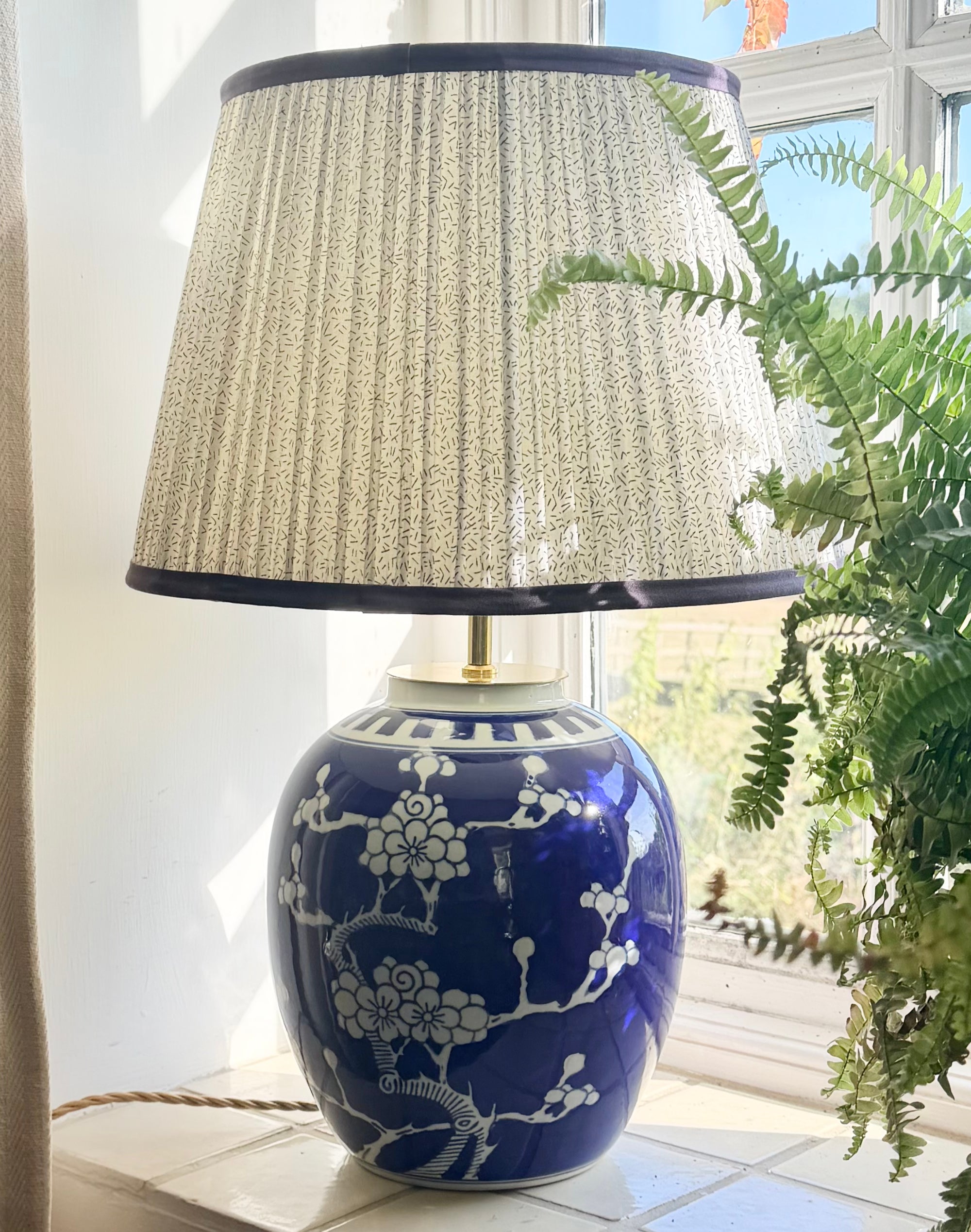 Large Antique Prunus Ginger Jar Lamp