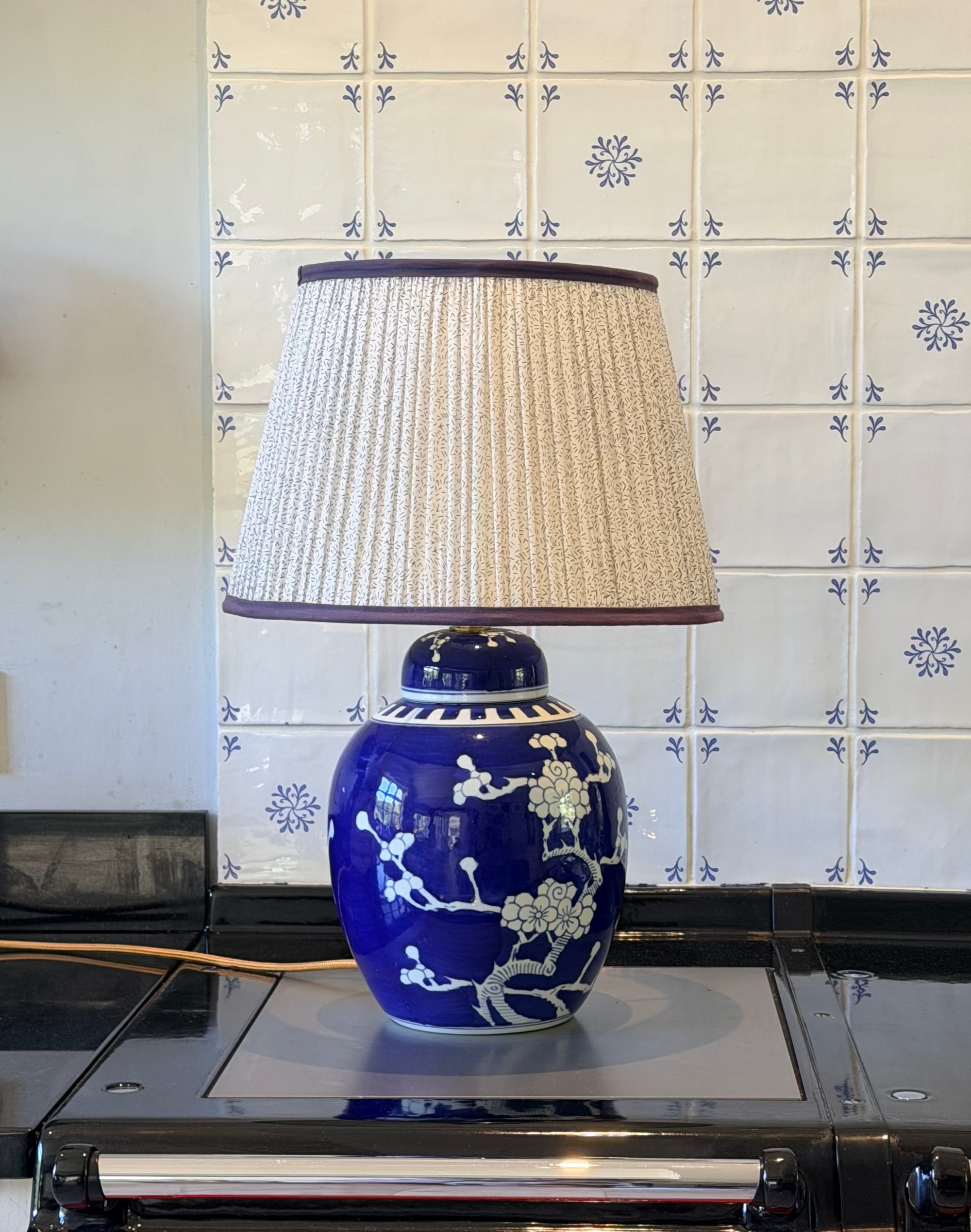Large Antique Prunus Ginger Jar Lamp