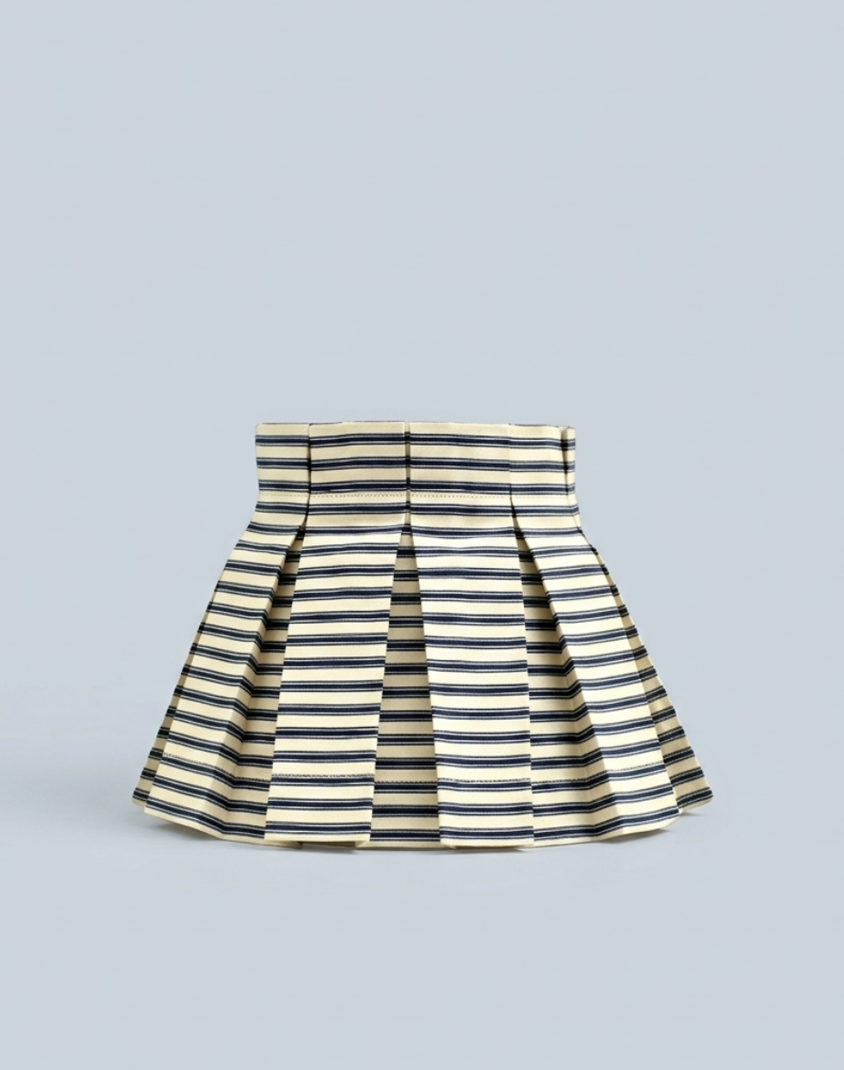 Small box Pleat Lampshade In A Lightweight Navy & White Ticking Fabric