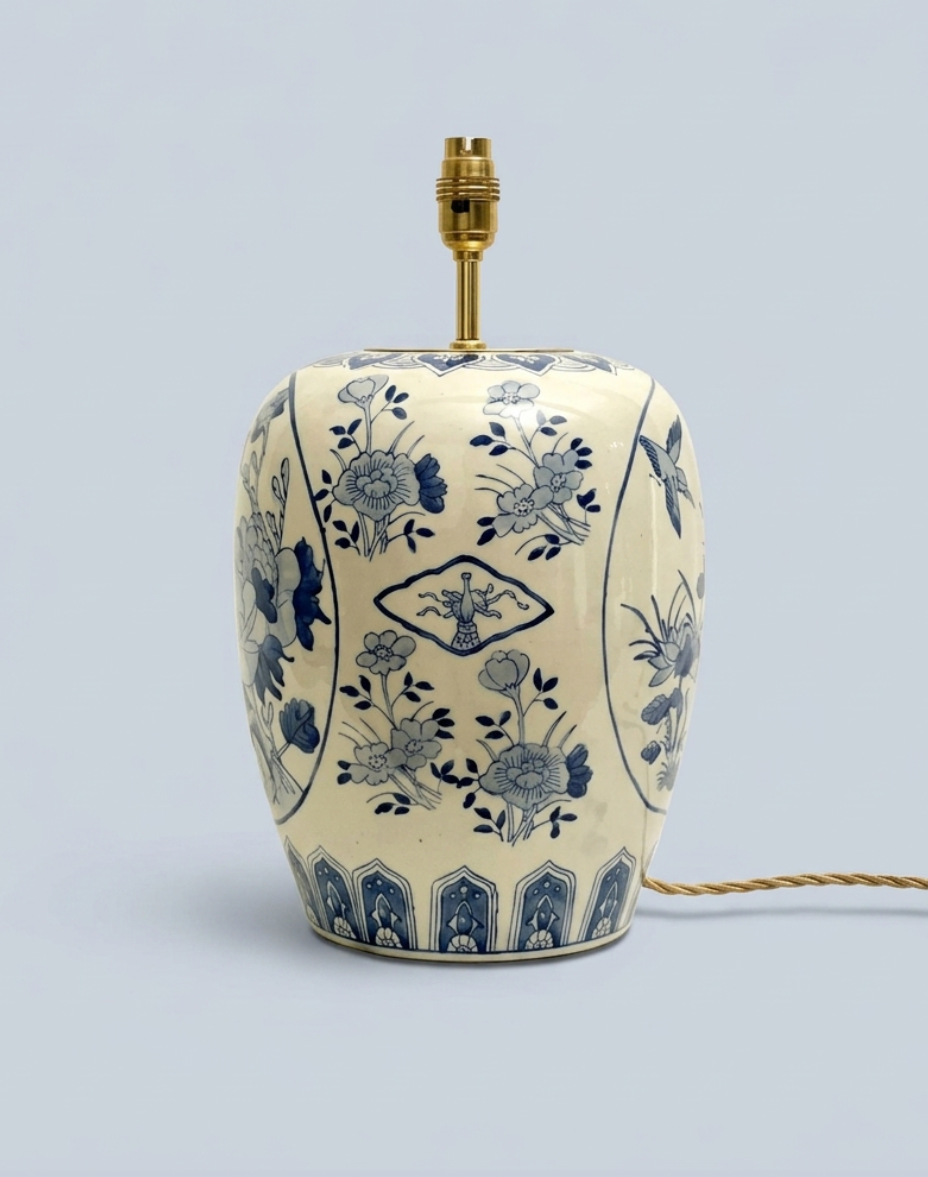 Large Blue & White Phoenix Lamp