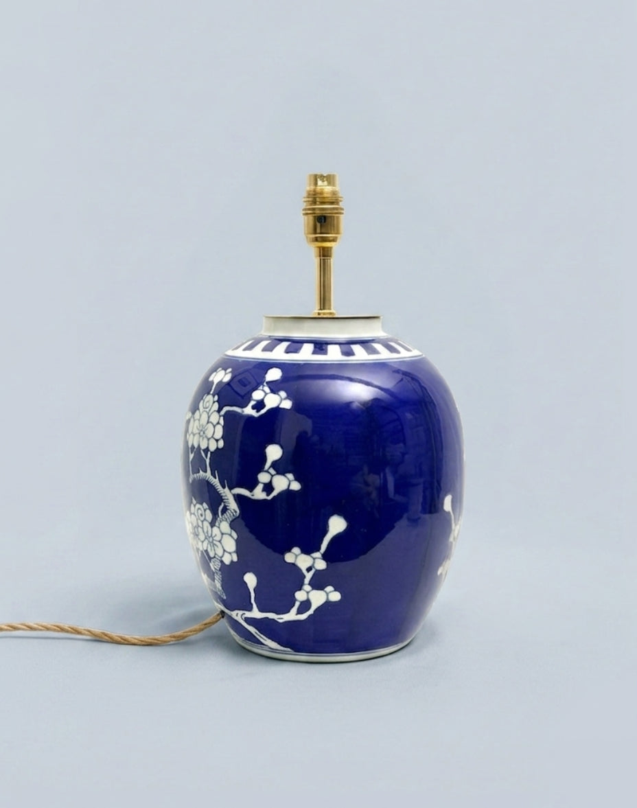 Large Antique Prunus Ginger Jar Lamp
