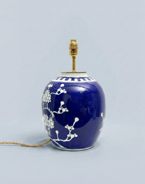 Large Antique Prunus Ginger Jar Lamp